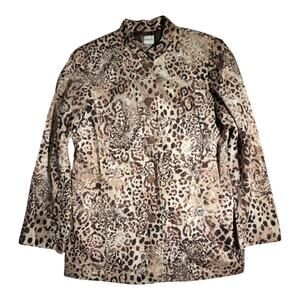 Vtg Y2K Chico's Beige Leopard Print Cotton Mandarin Collar Button Up Jacket 2 M